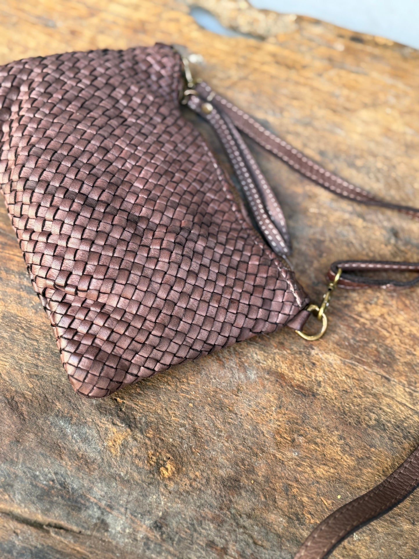 Italian Woven Leather Clutch I - Mocca