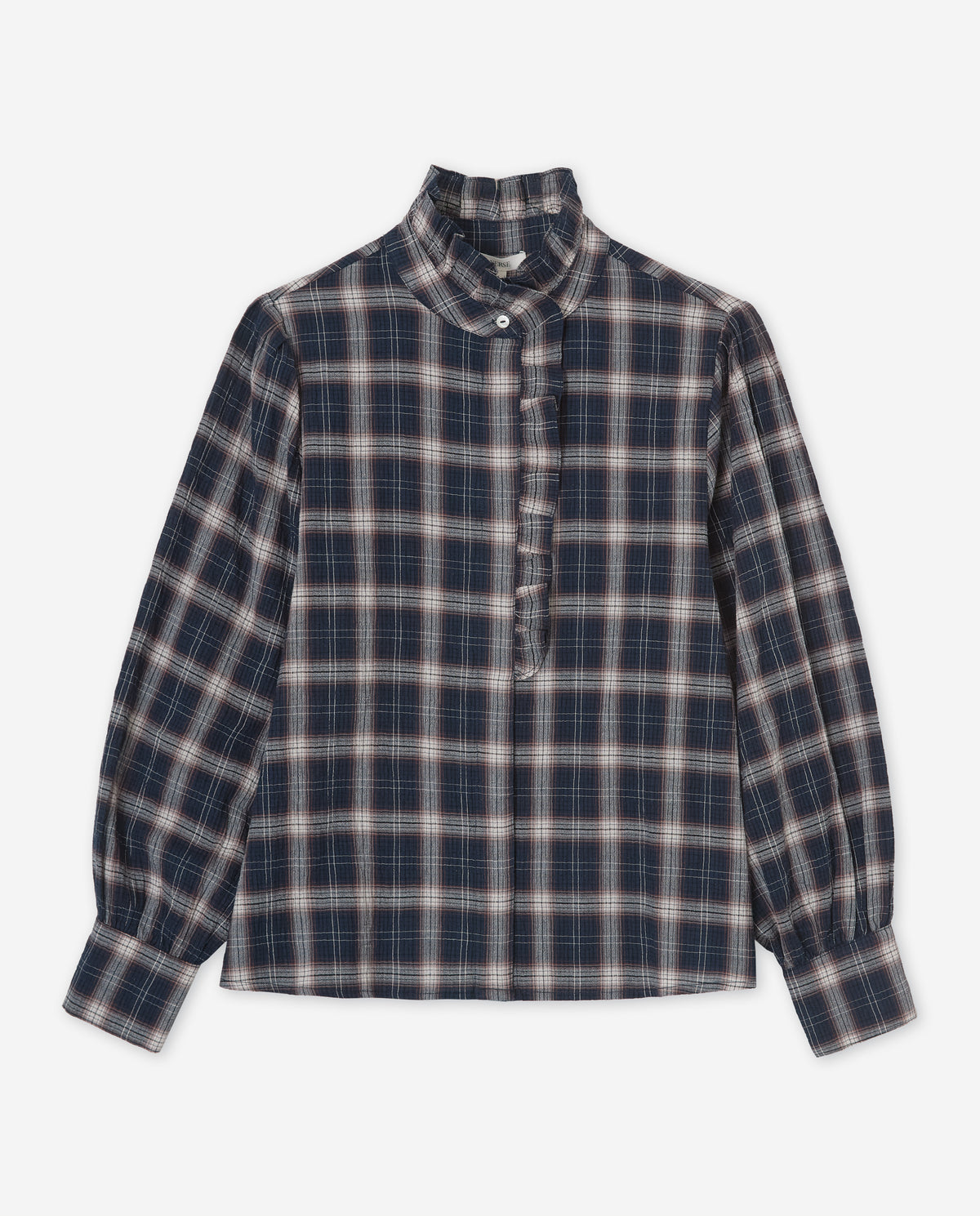 45880-Check Fabric Shirt With Ruffle Detail