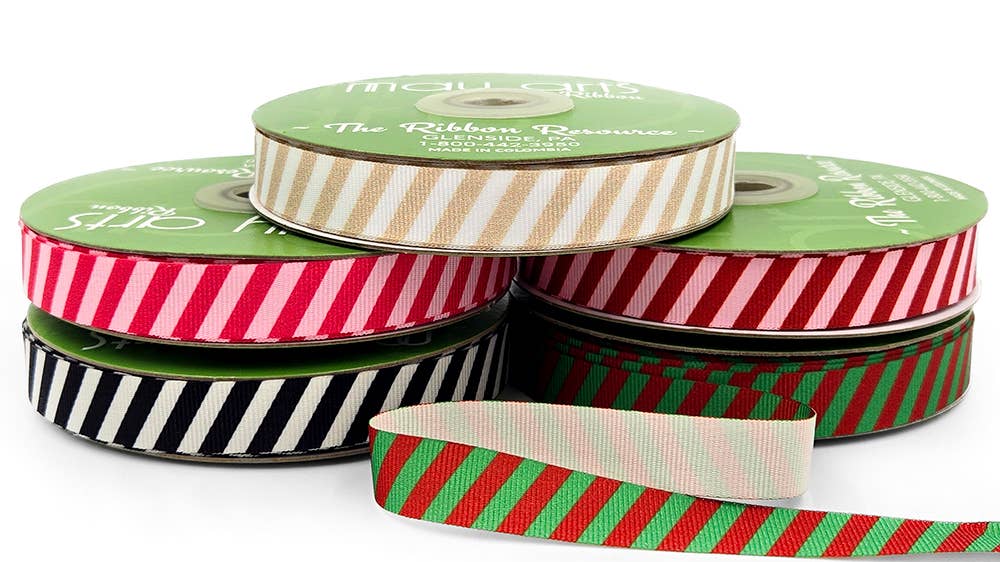5/8" Pink & Red Modern Diagonal Stripe Grosgrain Ribbon