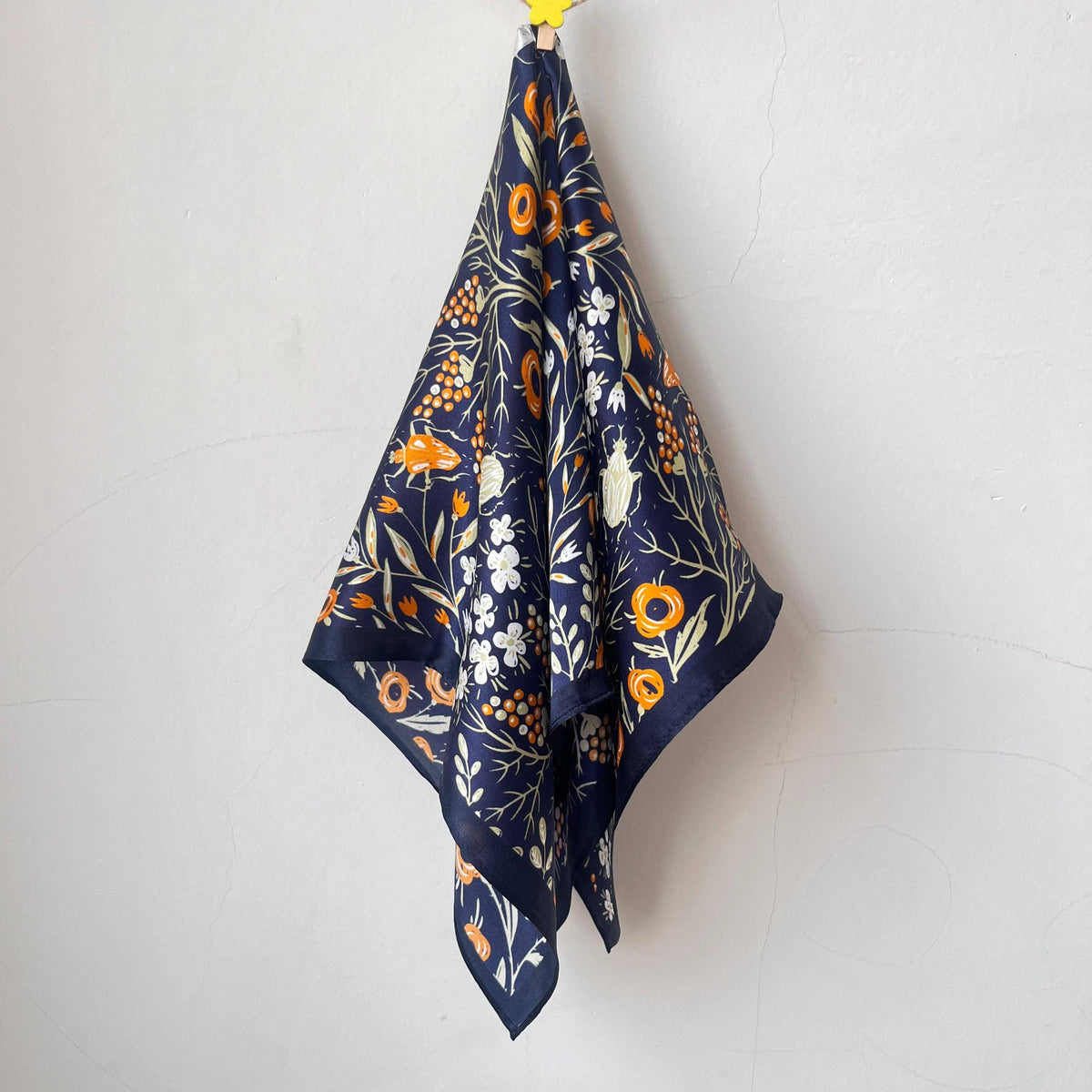 Navy Wildflower Silk Scarf | 100% Mulberry Silk