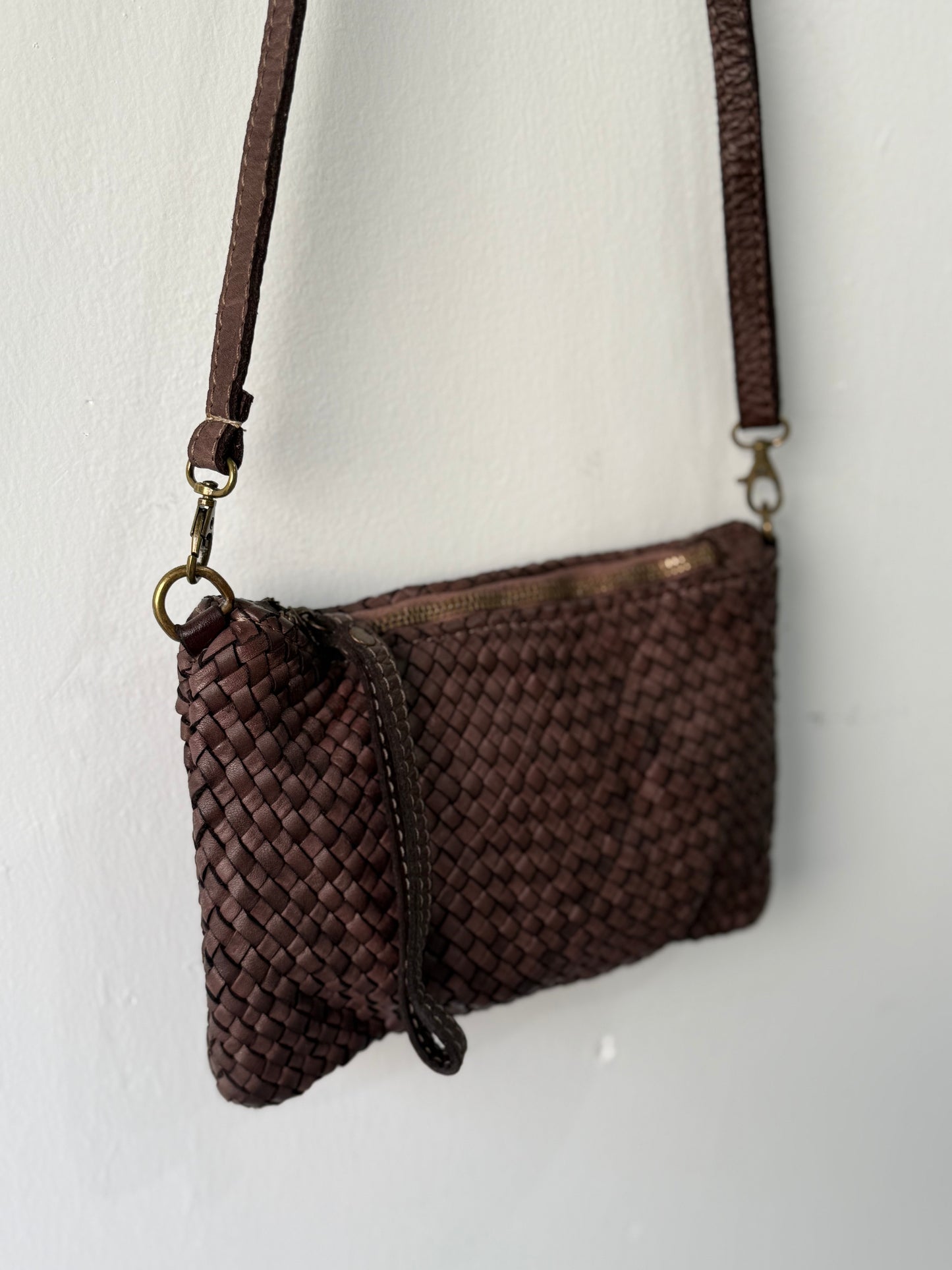 Italian Woven Leather Clutch I - Mocca