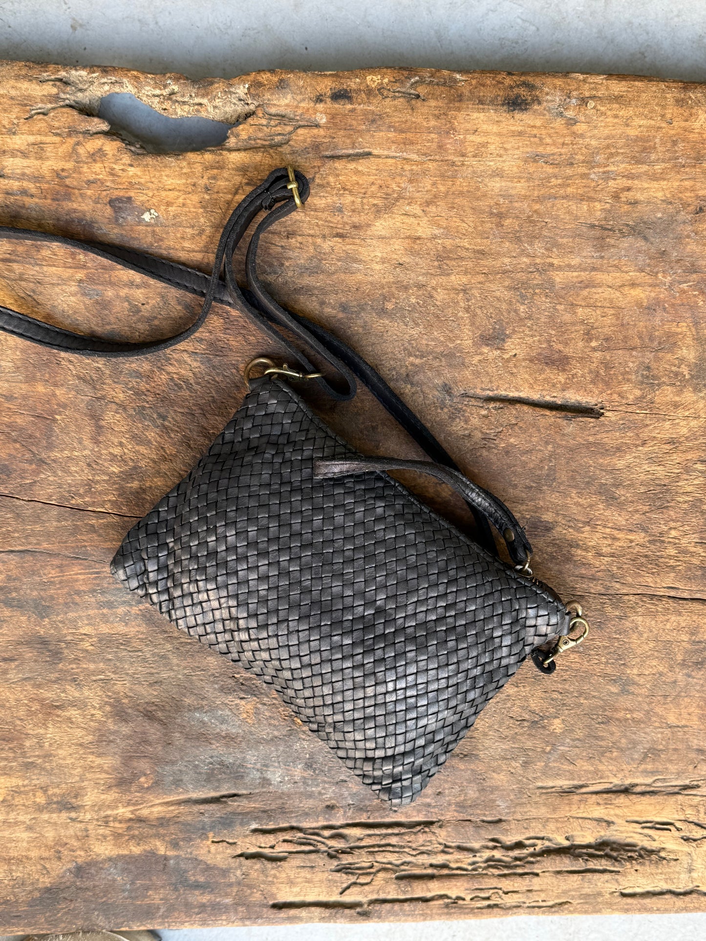 Italian Woven Leather Clutch I - Black
