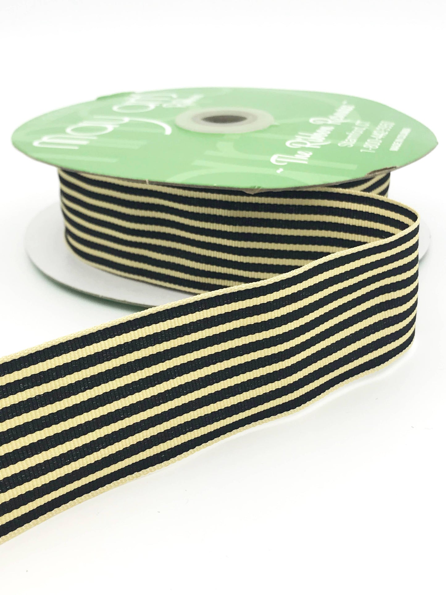 1.5" Classic Black & Oatmeal Striped Grosgrain Ribbon