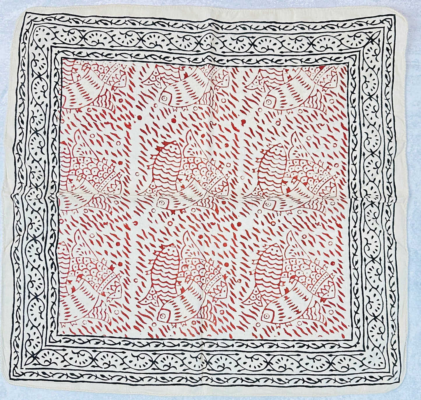 Block Printed Bandana - Red Koi fish