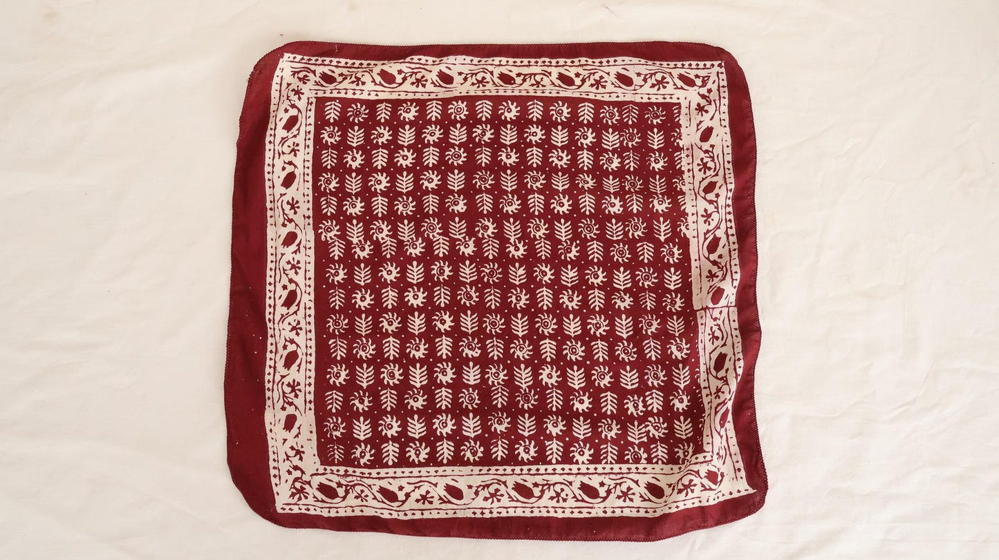 Red Floral Block Print Bandana