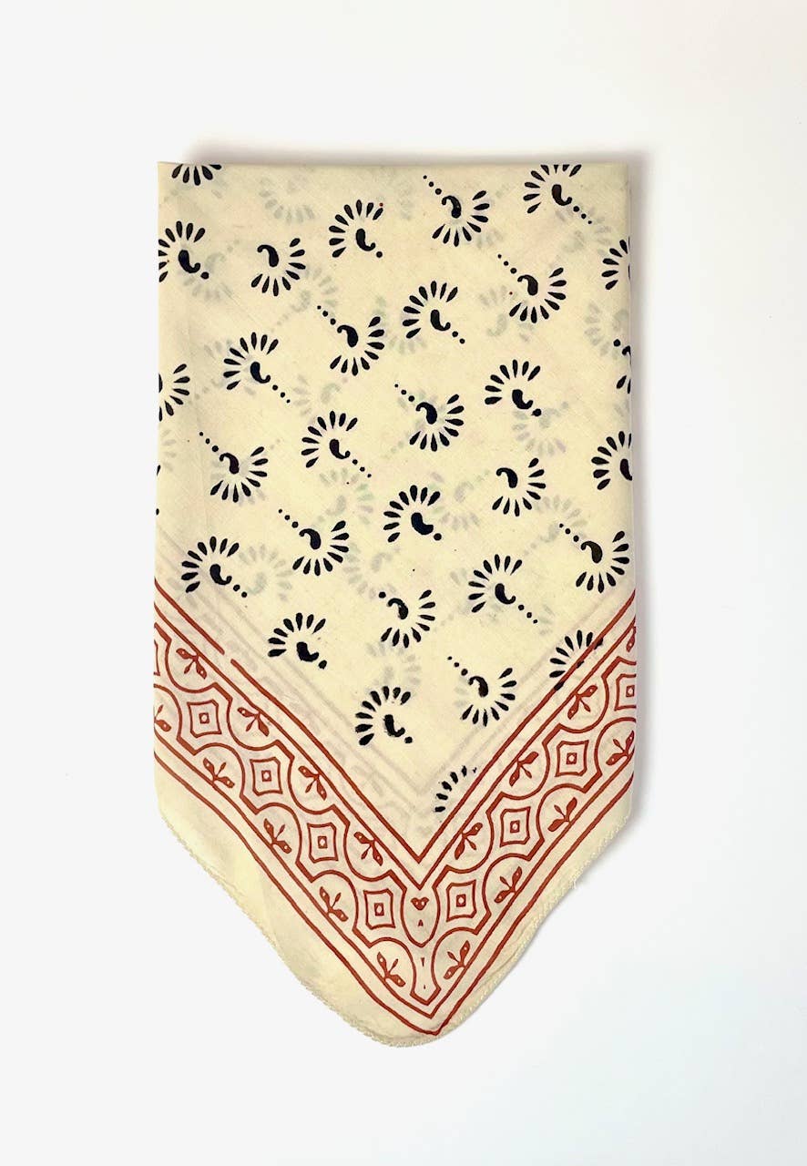Block Printed Bandana - Black Floral