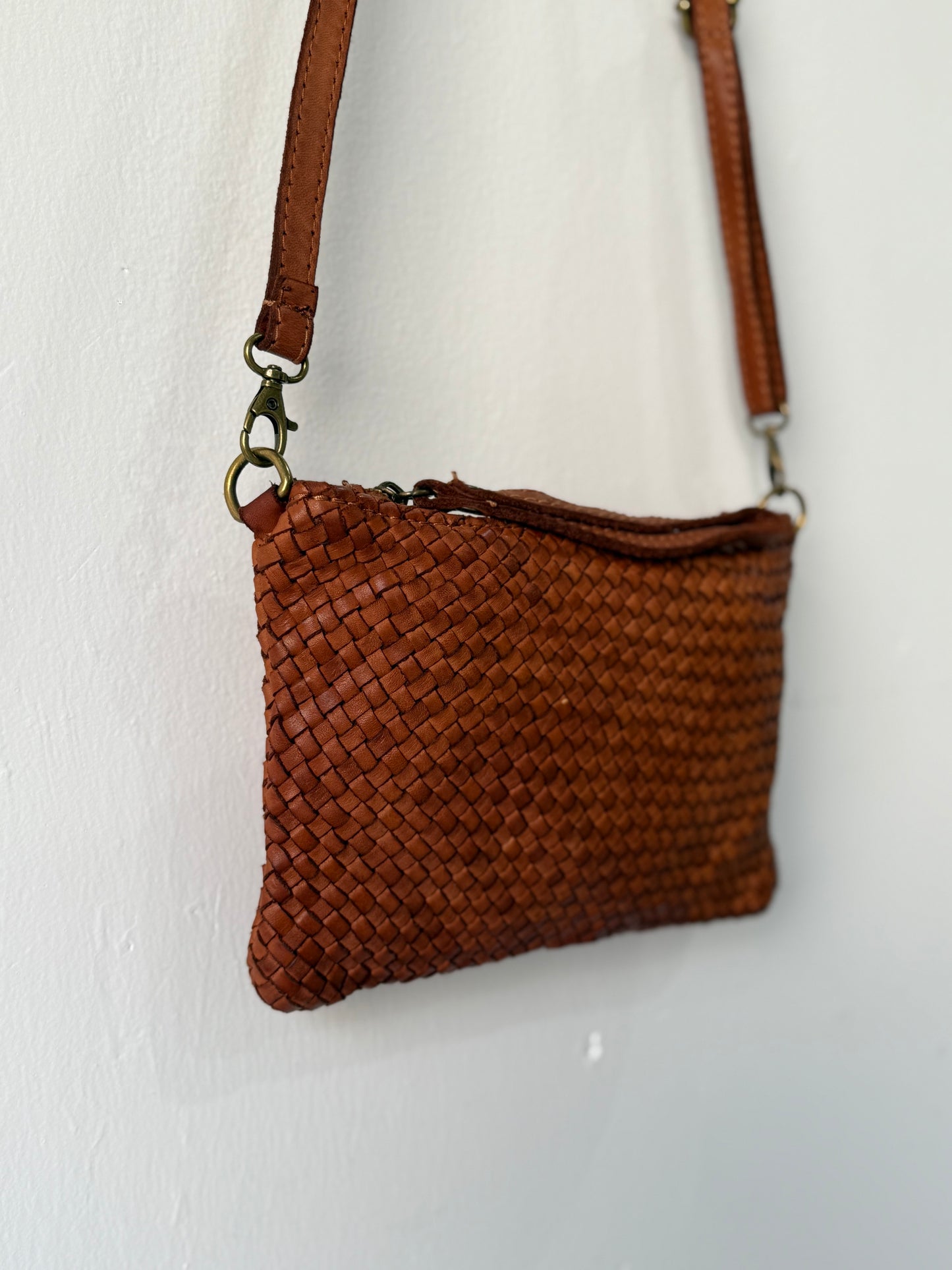 Italian Woven Leather Clutch I - Congac
