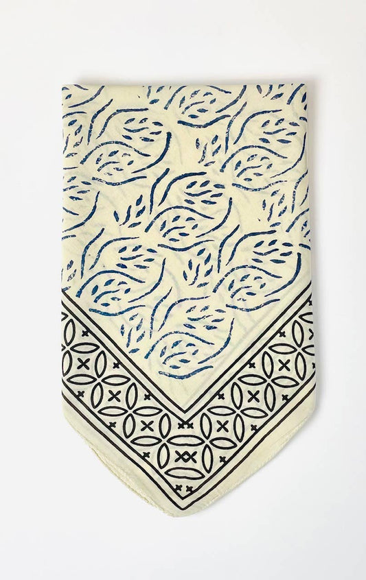 Block Printed Bandana  - Blue Floral