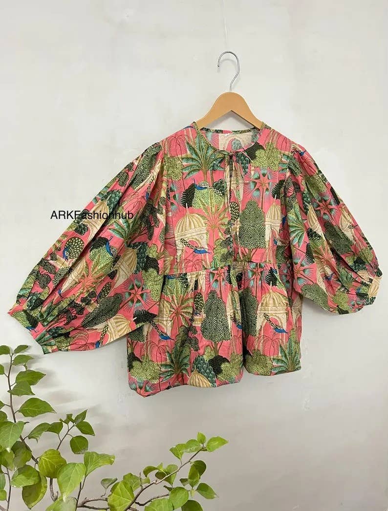 100% Cotton Indian Floral Print Midi Dress Tunic Top Womens