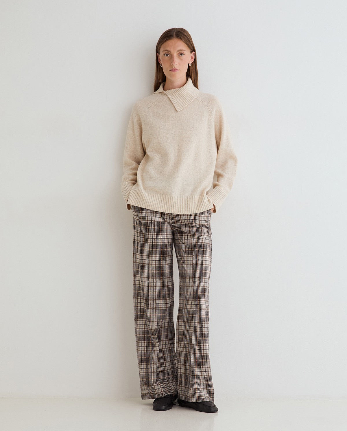 45422-Wide Leg Check Trousers