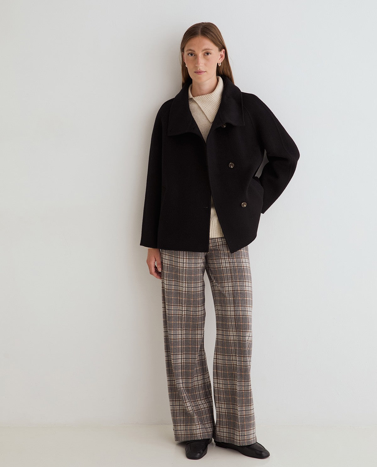 45422-Wide Leg Check Trousers