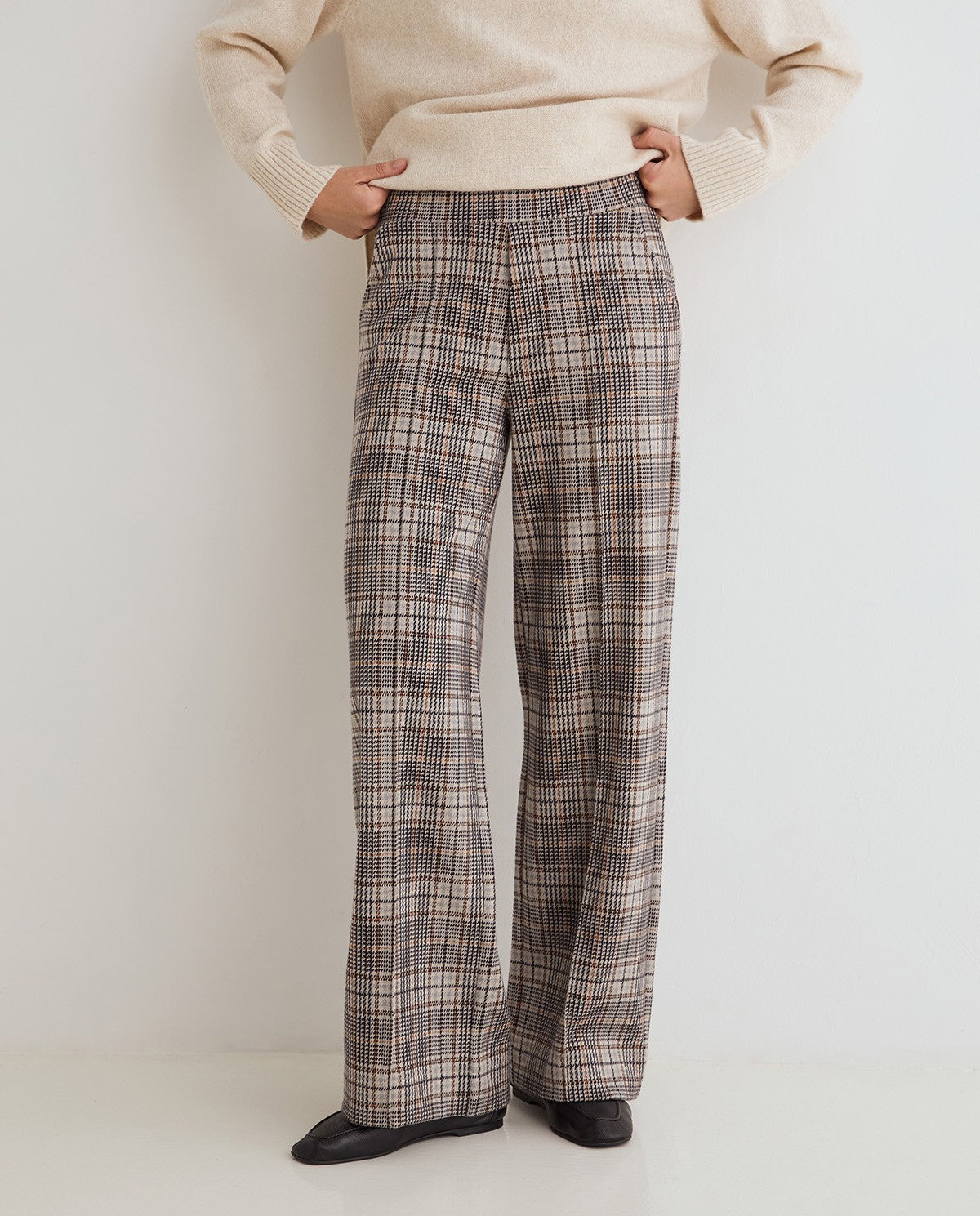 45422-Wide Leg Check Trousers