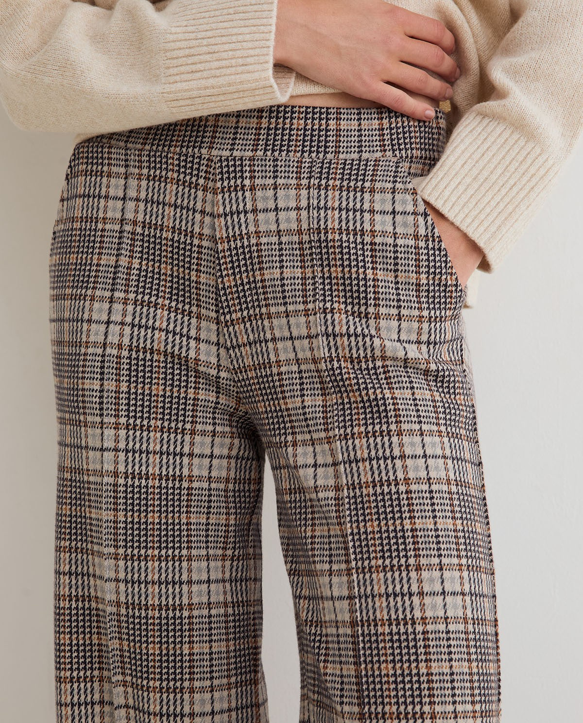 45422-Wide Leg Check Trousers