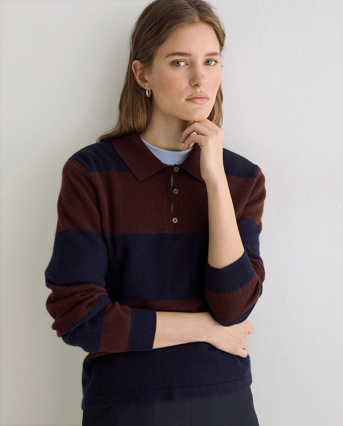 45512-Striped Polo Neck Sweater