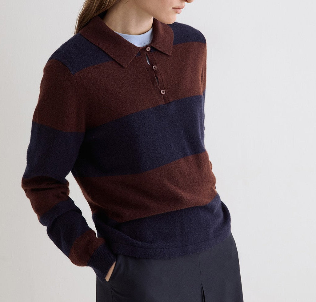 45512-Striped Polo Neck Sweater