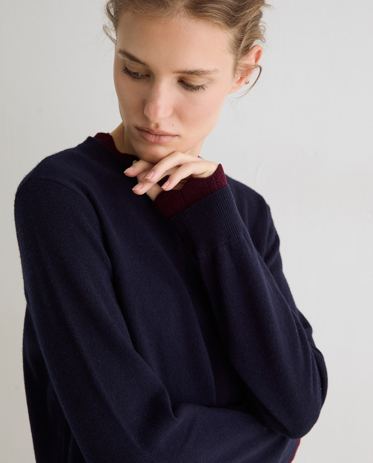 45513-Round-Neck Sweater With Contrast Details