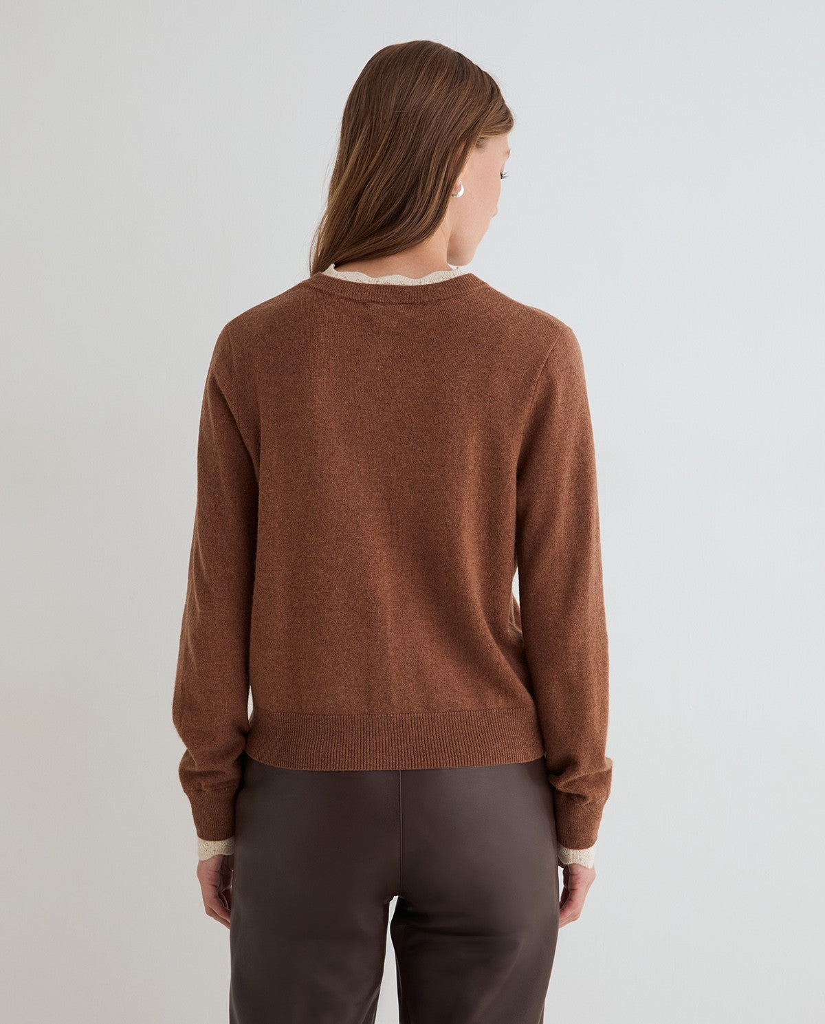 45514-Round Neck Cardigan With Contrast Details