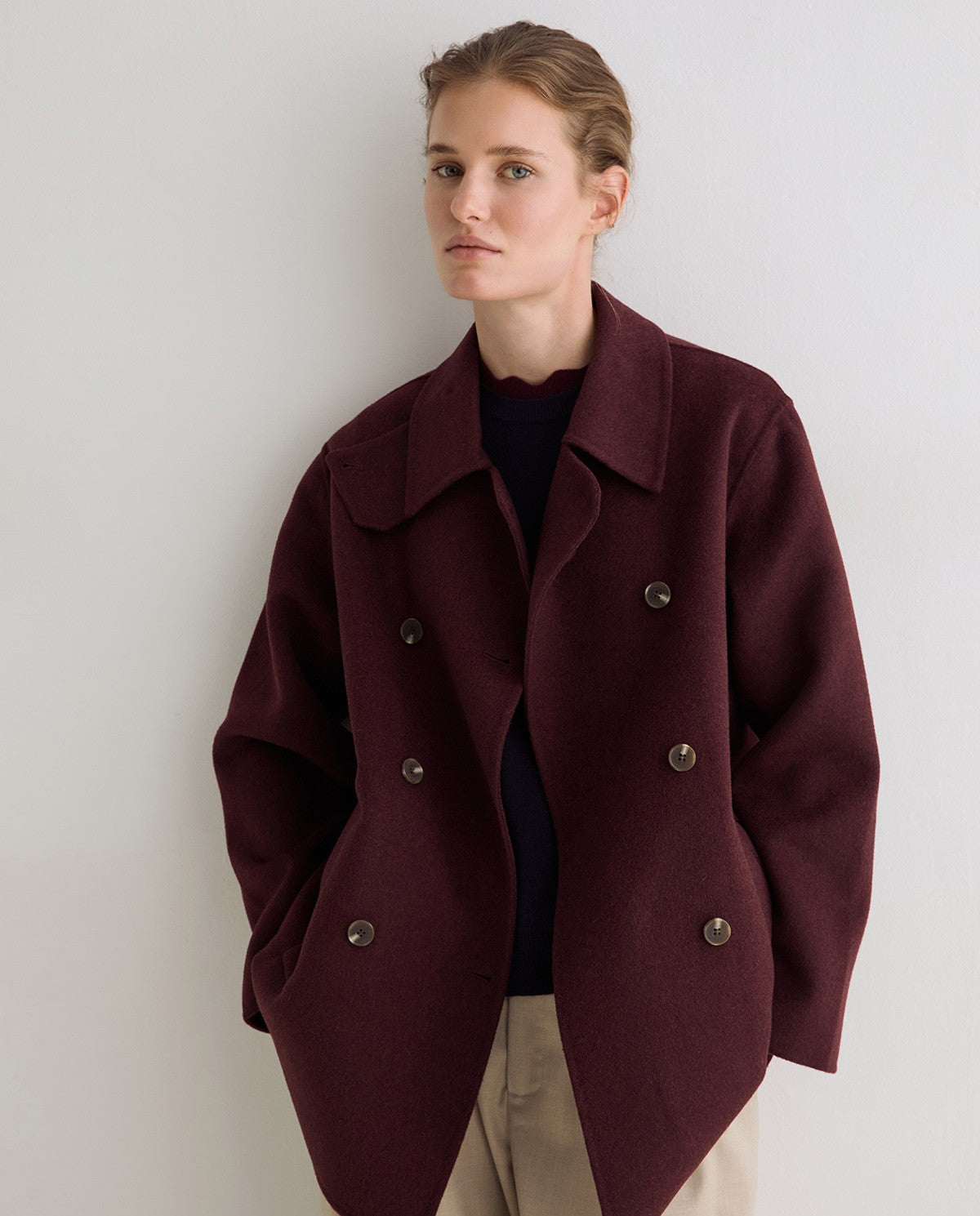45605-Short Double-Breasted Handmade Coat