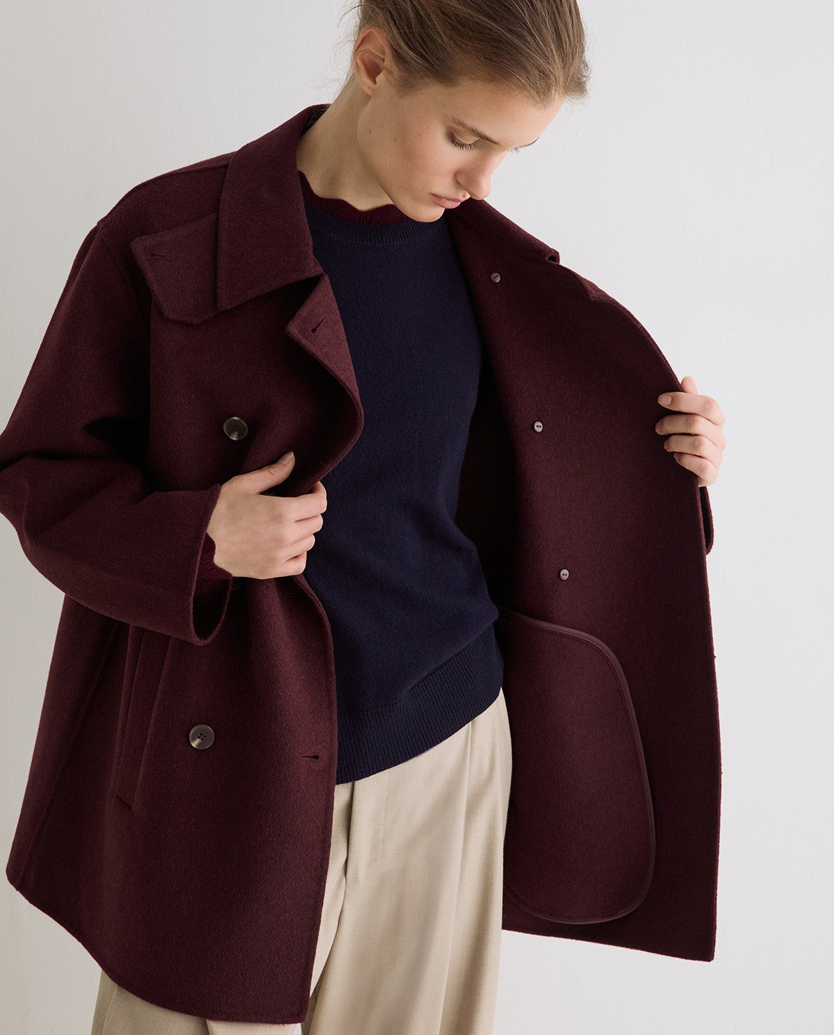 45605-Short Double-Breasted Handmade Coat