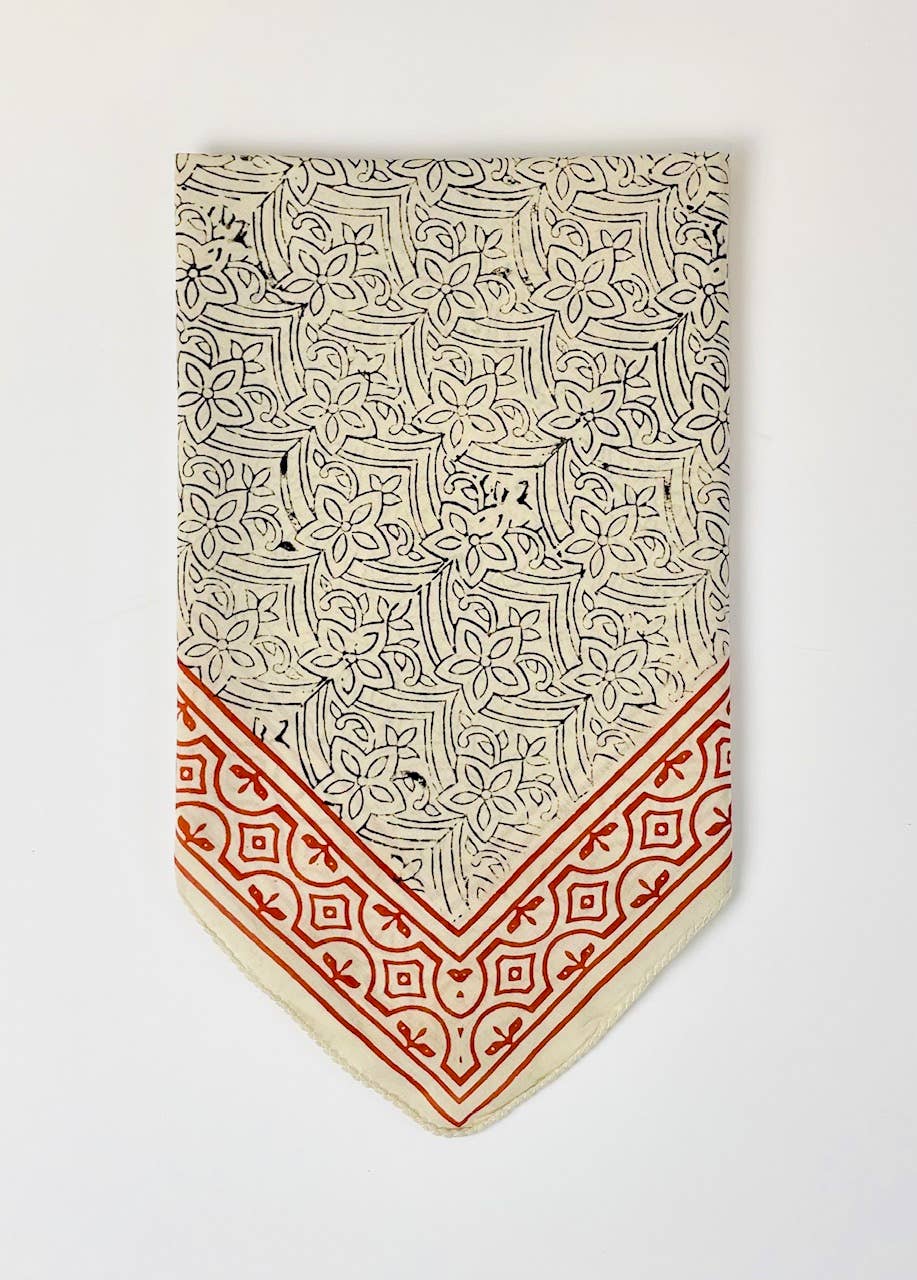 Block Printed Bandana - terraccota and black floral pattern