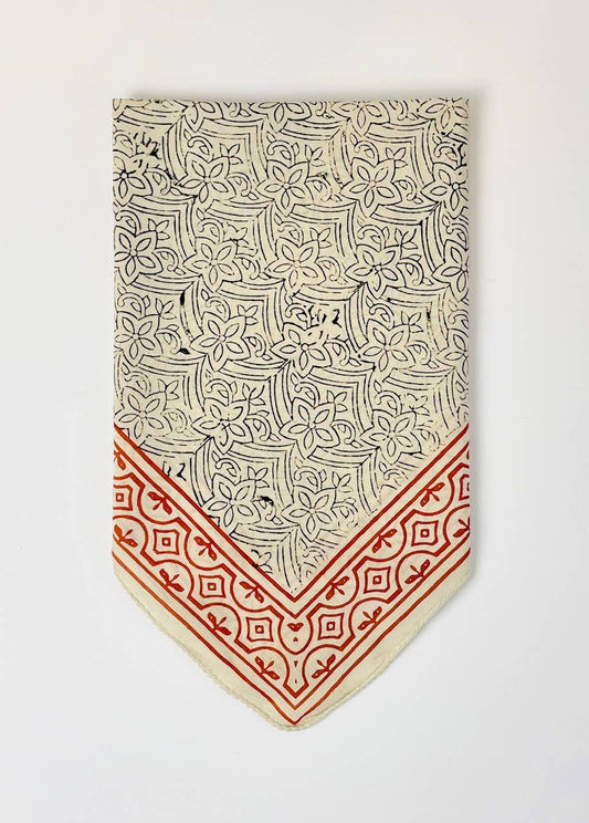 Block Printed Bandana - terraccota and black floral pattern