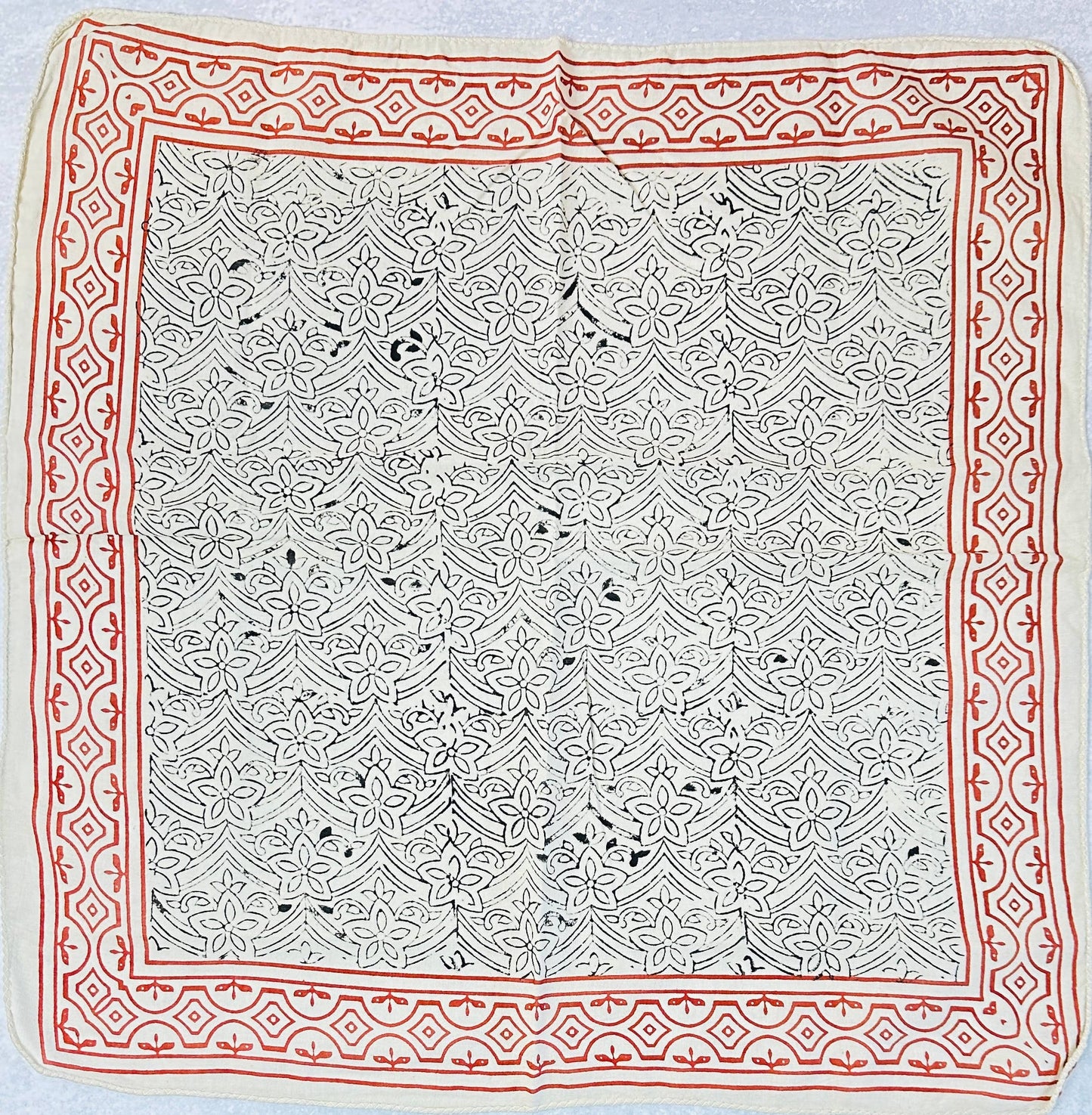 Block Printed Bandana - terraccota and black floral pattern