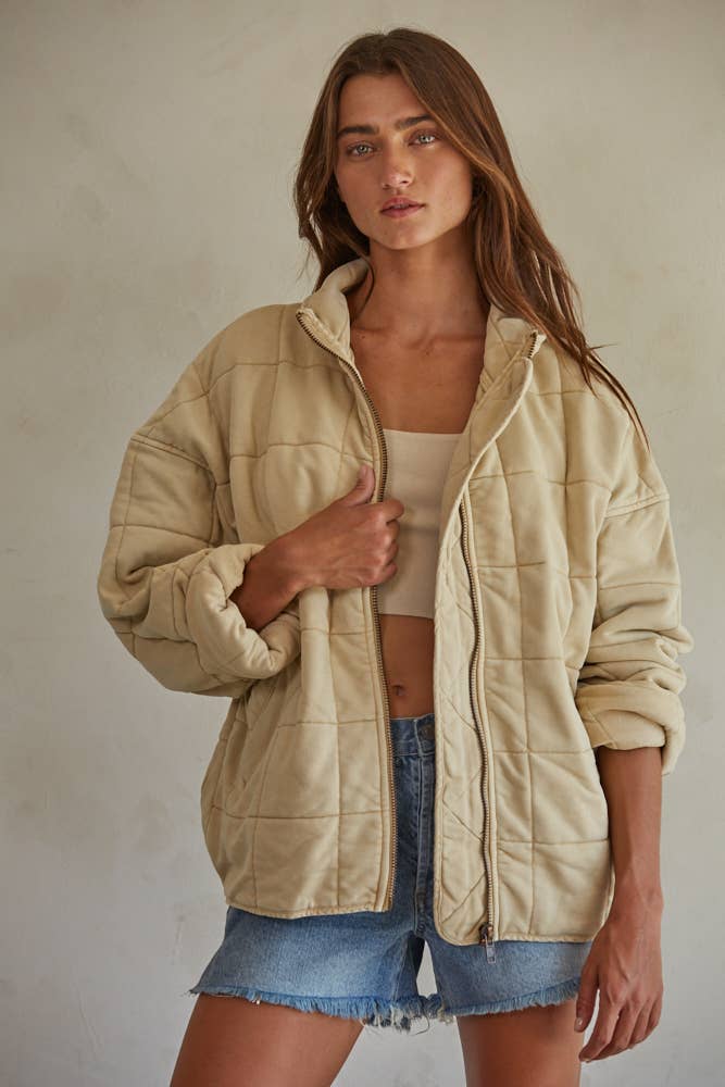 L4369 | Long Sleeve Quilted Knit Mineral Washed Jacket
