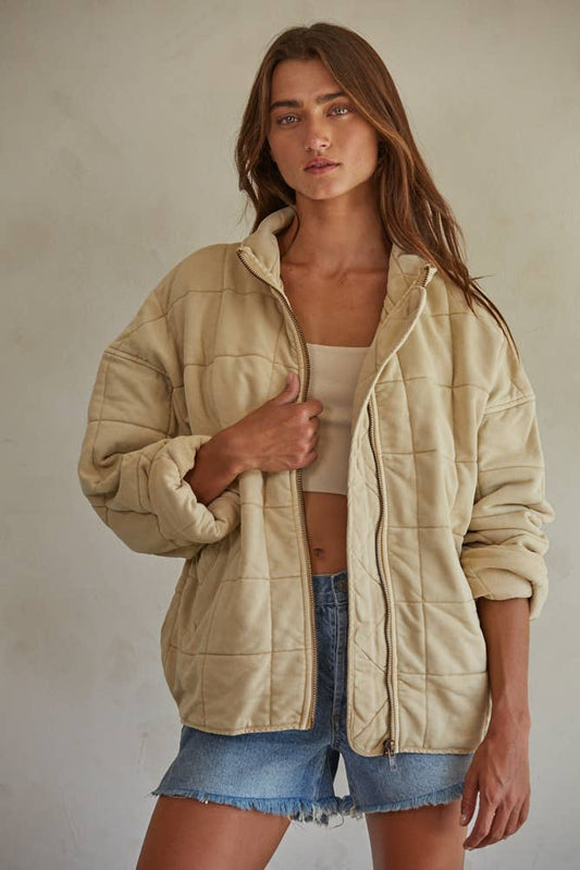 L4369 | Long Sleeve Quilted Knit Mineral Washed Jacket