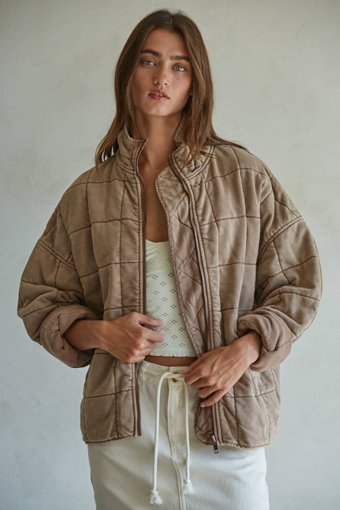 L4369 | Long Sleeve Quilted Knit Mineral Washed Jacket