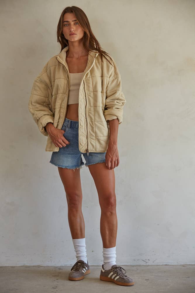 L4369 | Long Sleeve Quilted Knit Mineral Washed Jacket