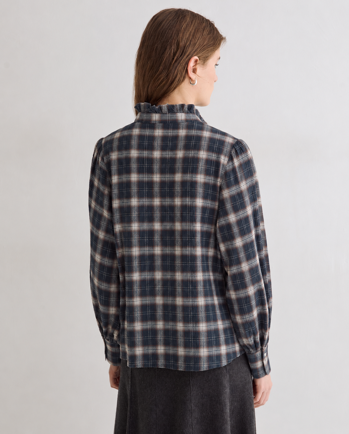45880-Check Fabric Shirt With Ruffle Detail