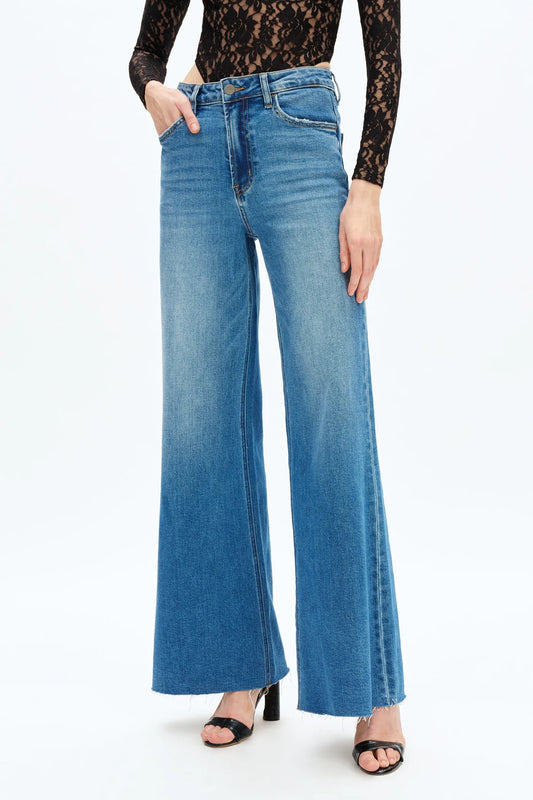 BYW8101 - Super High Rise Wide Leg- Mid Blue