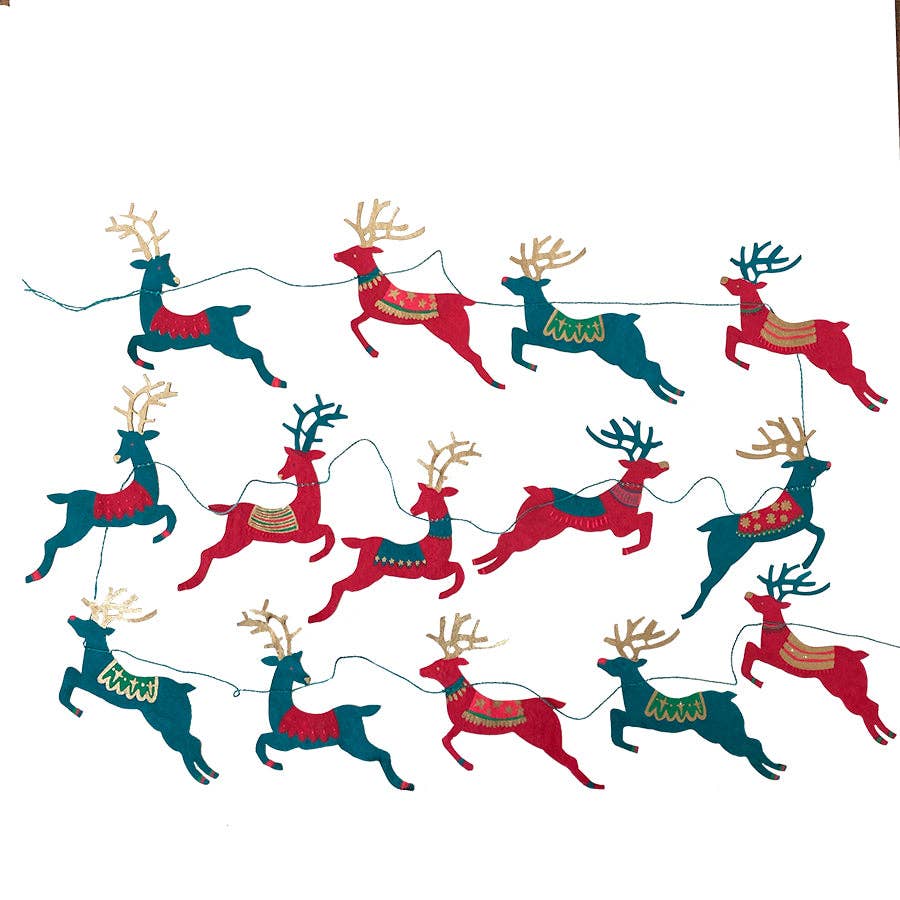 UK/EU: Bright Reindeer Sewn Garland