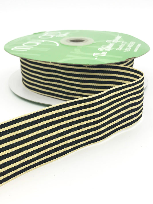 1.5" Classic Black & Oatmeal Striped Grosgrain Ribbon