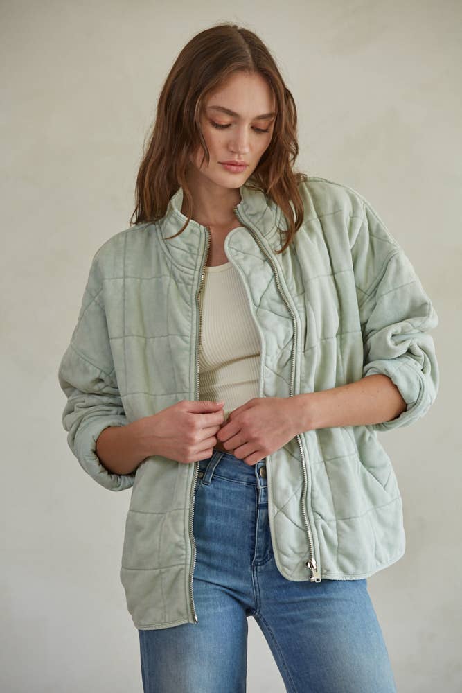L4369 | Long Sleeve Quilted Knit Mineral Washed Jacket