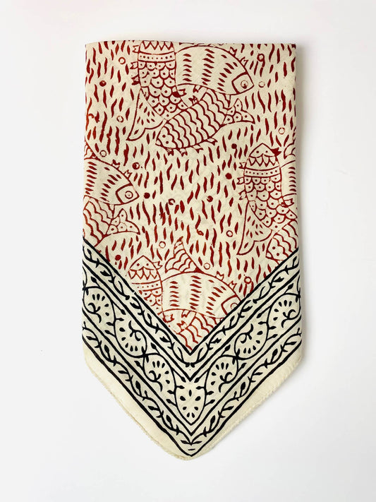 Block Printed Bandana - Red Koi fish