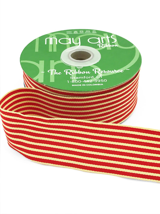 1.5" Classic Red & Oatmeal Striped Grosgrain Ribbon