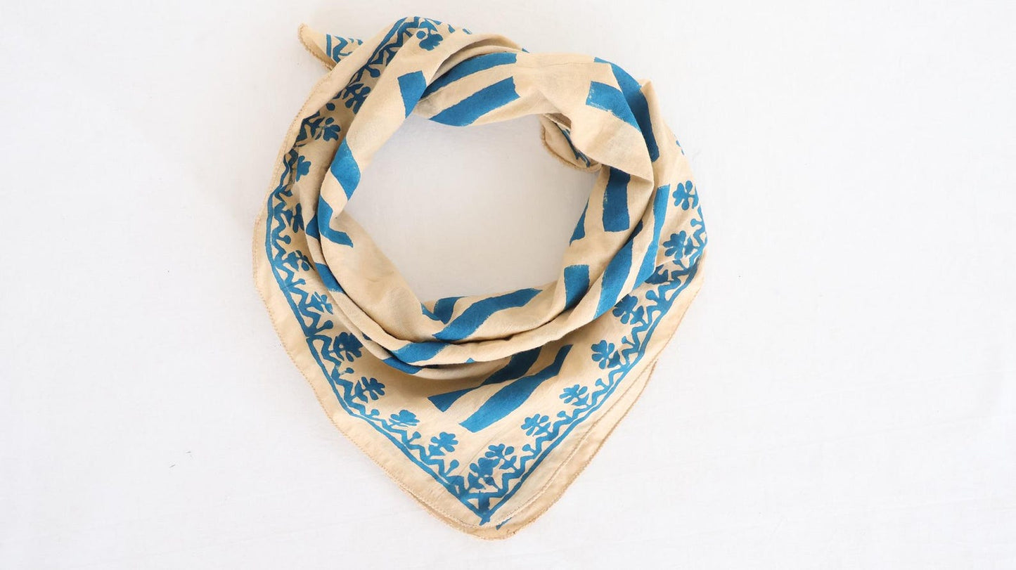 Turquoise Block Print Bandana