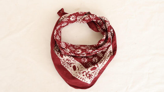 Red Floral Block Print Bandana